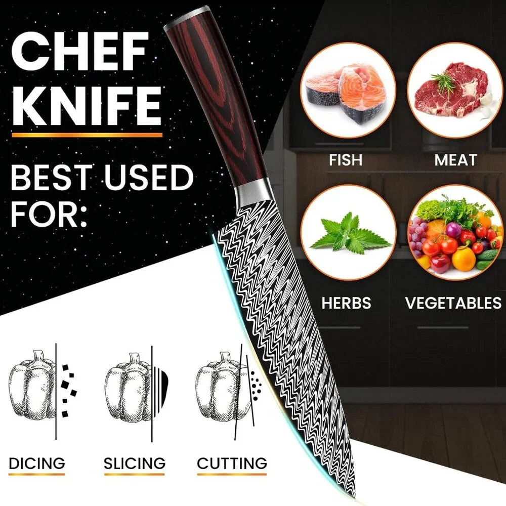 Chef Knife, Japanese Pro 8 Inch Kitchen Knife, High Carbon Stainless Steel with